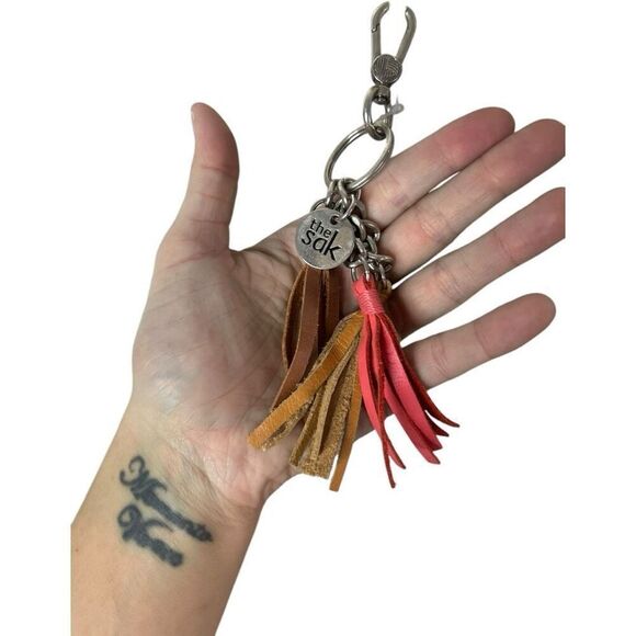 The Sak Crocheted Shoulder Bag Medium Handbag Stripes with pink pom pom row $79 - Picture 5 of 7